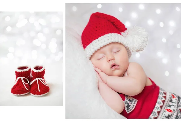 Очаровательный Спящий Новорожденный Ребенок Шляпе Санта Клауса Рождество Новый Год — стоковое фото
