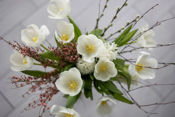 Beautiful Spring Bouquet Seasonal Flowers Interior — Stock Photo, Image