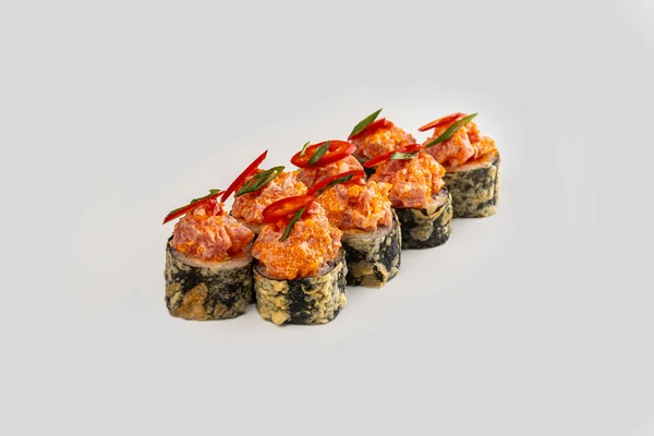 Makan Sushi Dengan Sumpit Sushi Menggulung Makanan Jepang Restoran California — Stok Foto