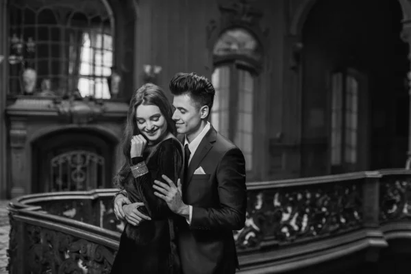 Sexual Passionate Couple Elegant Evening Dresses Luxurious Interior Fashion Shot — Stock Photo, Image