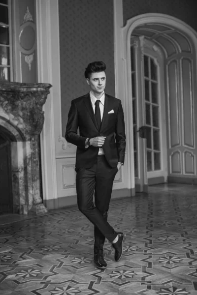 stock image Handsome male model in a new suit in a beautiful room