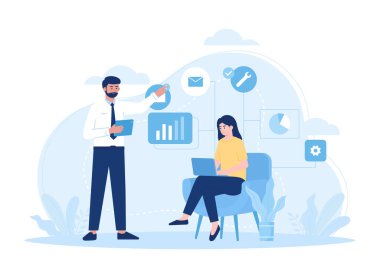 Yönetici iş yönü trend düz illüstrasyon sağlar