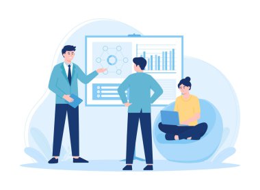 Şirket patronu iş projesinin trend konsepti düz illüstrasyonunu açıkladı