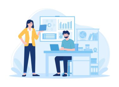 İşteki takım işbirliği konsept düz illüstrasyon