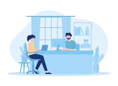 İşçiler, konseptin düz çizimi konusunda birbirlerine danışıyorlar