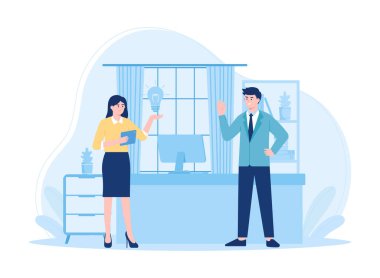 İşçiler, konseptin düz çizimi konusunda birbirlerine danışıyorlar