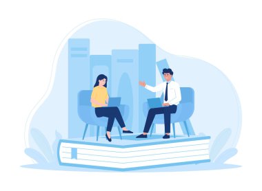 İnsanlar trend konsept düz illüstrasyon kitapları üzerinde birlikte çalışıyorlar.