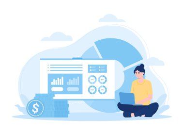 Düz çizim konsepti kullanan bir dizüstü bilgisayar kullanarak iş geliştirmelerini analiz et