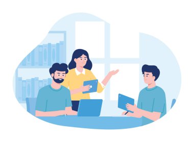 Aynı odada çalışan meslektaşlar konsept düz illüstrasyon eğiliminde