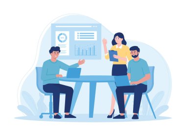 Büyüme grafiği trend kavramını analiz eden takım çalışması düz illüstrasyon