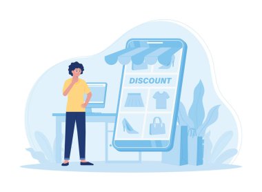 Alışveriş mobil uygulaması çevrimiçi satış servisi. akıllı telefon uygulaması trend kavramı düz illüstrasyon