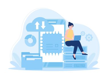 İnternet aygıtları ve web uygulamaları için yerel veri depolama optimizasyonu veri kaynakları veri depolama eğilimi konsepti düz illüstrasyon