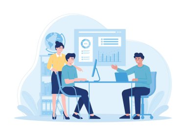 Büyüme grafiği trend kavramını analiz eden takım çalışması düz illüstrasyon