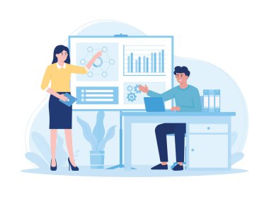 Ortak çalışma geliştirme ekibi konsept düz illüstrasyon eğiliminde