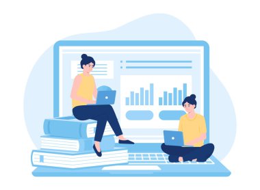 Çevrimiçi eğitim organizasyonu ve öğrenme akışlarının yönetimi konsept düz illüstrasyon eğilimindedir