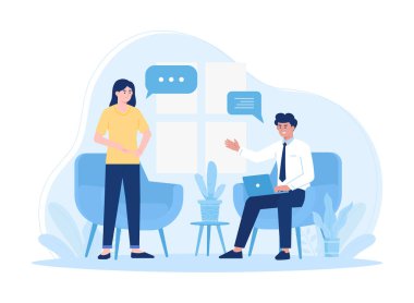 İki kişi trend konsepti düz illüstrasyonunu tartışıyor