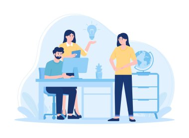 İş arkadaşları konsept düz illüstrasyon eğiliminde birbirlerine yardım ediyorlar