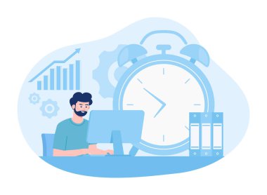 Çalışma saatlerinin artması konsept düz illüstrasyon eğilimi