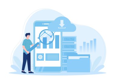 Büyük veri dosyası indirme trend kavramı düz illüstrasyon