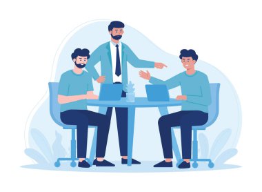 Patronun iş yerindeki çalışanlarla görüşmesi konsept düz illüstrasyon