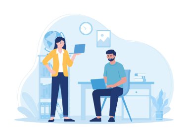 İnsanlar dizüstü bilgisayarlar üzerinde çalışıyor, konsept düz çizim üzerinde.