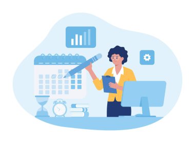 İş kadını zaman yönetimi konsepti düz illüstrasyon