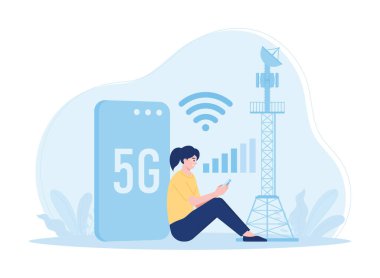 5g ağ temalı düz çizim konsepti