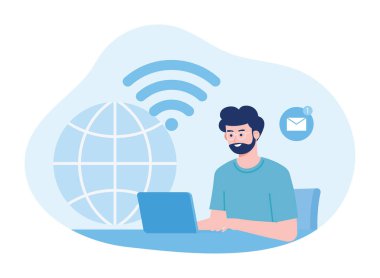  Küresel bir ağ trend düz illüstrasyonuna reklam erişimi