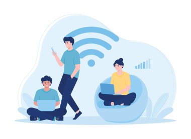 Sinyal trend konsepti düz illüstrasyonlu wifi alan kavramı