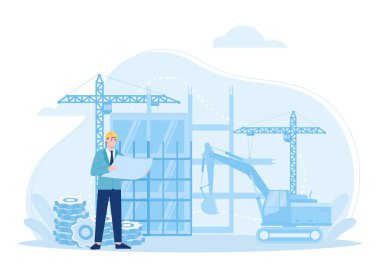 Mimari inşa süreci trend kavramı düz illüstrasyon