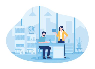  Çalışma alanı trend kavramı düz illüstrasyonunda toplantı