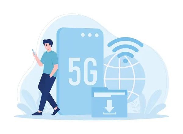 cep telefonları 5g ağ trend kavramı düz illüstrasyon