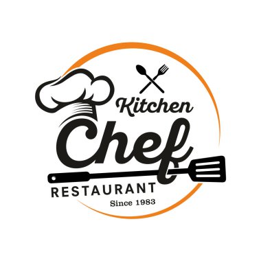 Şef logo tasarımı vektör çizimi, restoran sembolü vektörü