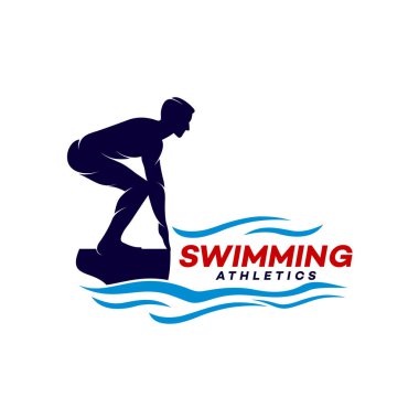 Siluet yüzme logosu vektör şablonu çizim tasarımı