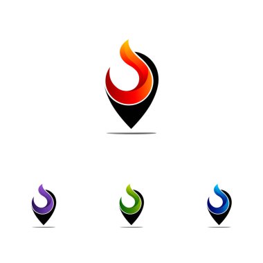 Seyahat ve alev logosu konsept vektörü, Point Travel logo şablon vektörü dizayn eder