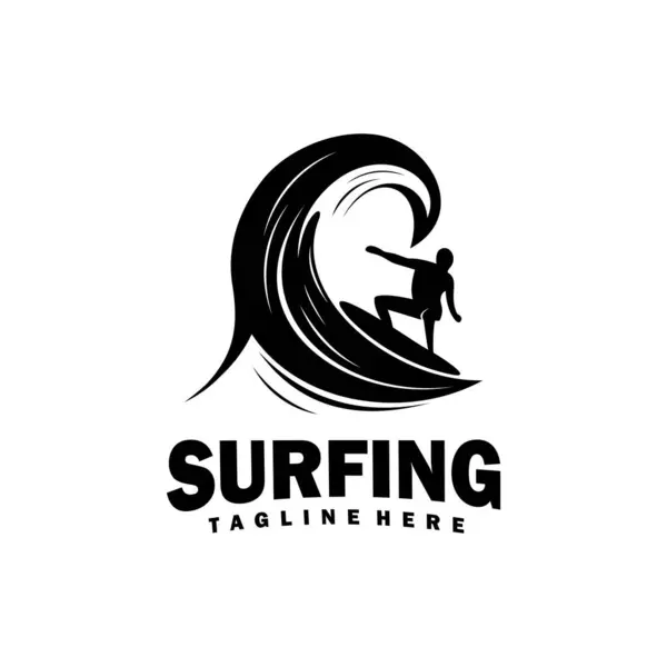 Siluet sörf vektör şablonu çizimi