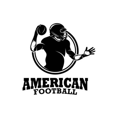 Rozet amblemi beyaz arka planda Gridiron topu olan Amerikan futbol sporu vektörü