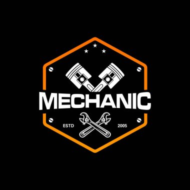 Vites ve pistonlar. dişli piston amblem logosu. Piston ve Gear elementleriyle amblem. Otomotiv şirketi için mükemmel bir logo..