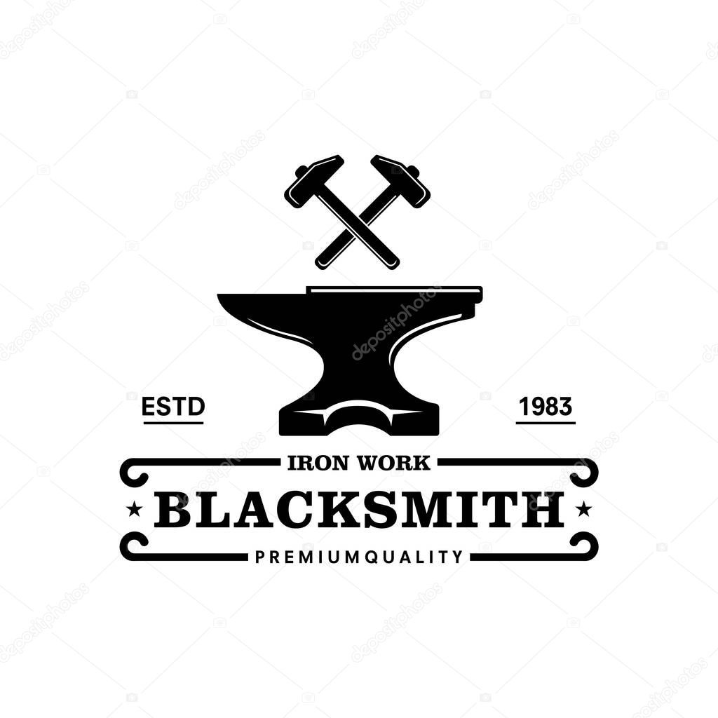 Color illustration of a blacksmith logo on a background with white.