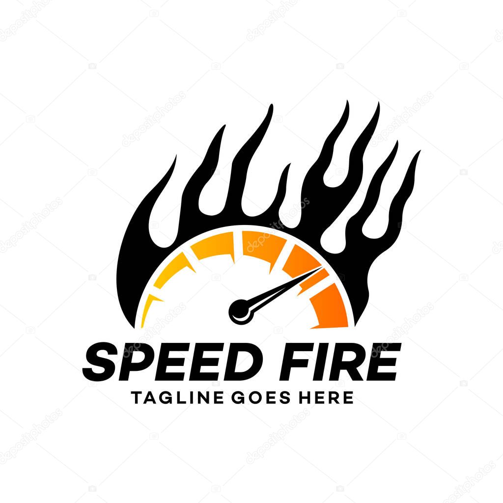 Speed of flaming speedometer logo for racing event. vector eps10