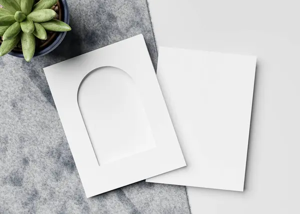 Bir davetiye kartı, kemer şeklinde bir delik, düğün davetiyesi modelleri ve daha fazlası için mükemmel..