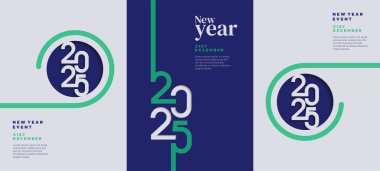 Creative concept Happy New Year 2025 poster set. Design template with 2025 typography logo for celebration and season decoration. Minimalist trendy background for branding, banner, cover, card. clipart