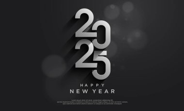Siyah arka planda parlak gümüşlerle 2025 yılınız kutlu olsun. 2025 yeni yıl premium vektör arkaplanı.