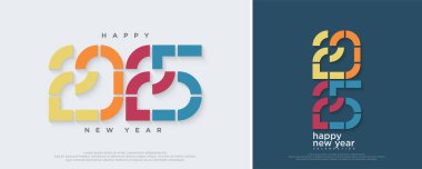 Mutlu yıllar 2025 logo tasarımı. Renkli ve modaya uygun yeni yıl 2025 tasarım şablonu.