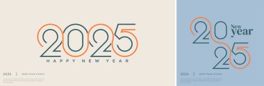 Mutlu yıllar 2025 tasarımı, 2025 logo metin tasarımı. Yeni yıl kutlama konsepti. Vektör illüstrasyonu