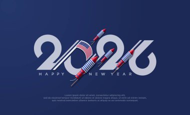Mutlu yıllar 2026. Amerikan havai fişekleri ile yaratıcı yeni yıl 2026 konsepti.