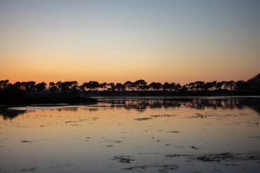 La Playa de la Ladeira en Bayona tiene unos anocheceres de colores rojizos que hacer ver las siluetas de los arboles