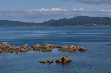 Deniz manzaralı Ria de Vigo, Pontevedra, İspanya