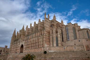 Mallorca Katedrali, deniz kıyısındaki Büyük Gotik kilise; 13. yüzyıl, Tarihi-Sanatsal Anıt, Palma, Mallorca, Balearic Adaları, İspanya, Avrupa