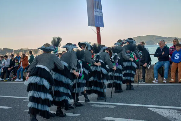 stock image BAIONA,PONTEVEDRA,SPAIN; February,03,2024: Parade of troupes in the early carnival of the Baiona City Council